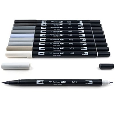 Tombow AB-T Dual Brush Pen G.Kalem Seti Grayscale (Gri Tonlar) 10 renk