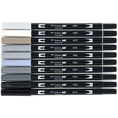 Tombow AB-T Dual Brush Pen G.Kalem Seti Grayscale (Gri Tonlar) 10 renk