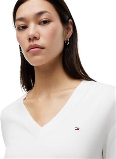 Tommy Hilfiger CO JERSEY STITCH V-NK SWEATER Sweater Kadın