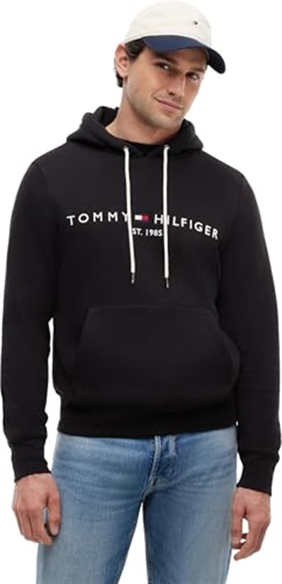 Tommy Hilfiger Erkek İşlemeli Marka Logo Kanguru Cep Hoodie Uzun Kollu Sweatshirt