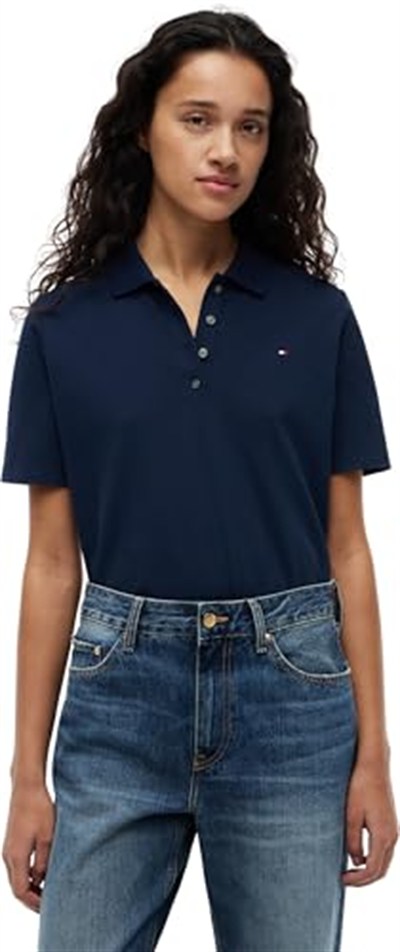 Tommy Hilfiger Kadın Polo Yaka T-shirt WW0WW43224C1G, Mavi, S