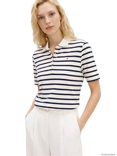 Tommy Hilfiger Kadın Polo Yaka T-shirt WW0WW432240BF, Mavi, S