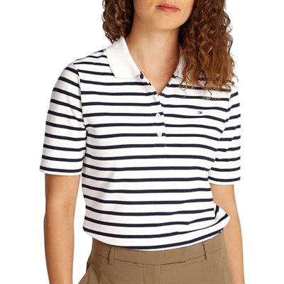Tommy Hilfiger Kadın Polo Yaka T-shirt WW0WW432240BF, Mavi, S