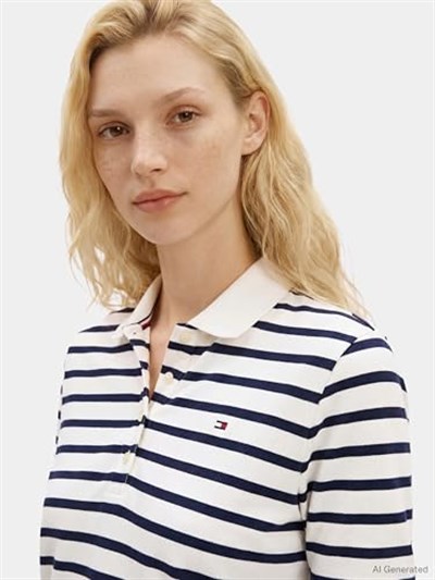 Tommy Hilfiger Kadın Polo Yaka T-shirt WW0WW432240BF, Mavi, S