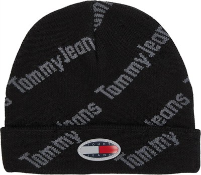 Tommy Hilfiger Tjm Skater Boy S Beanie Print Erkek Bere, Siyah, Os