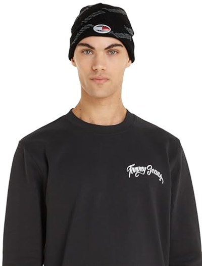 Tommy Hilfiger Tjm Skater Boy S Beanie Print Erkek Bere, Siyah, Os