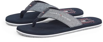 TOMMY HILFIGER TOMMY HILFIGER Erkek Marka Logolu Eva Dış Tabanlı Eva Kontorlu Tabanlık Termoplastik Kauçuk Karışımlı Saya Lacivert Terlik FM0FM05570 DW5