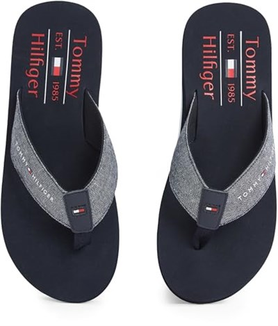 TOMMY HILFIGER TOMMY HILFIGER Erkek Marka Logolu Eva Dış Tabanlı Eva Kontorlu Tabanlık Termoplastik Kauçuk Karışımlı Saya Lacivert Terlik FM0FM05570 DW5