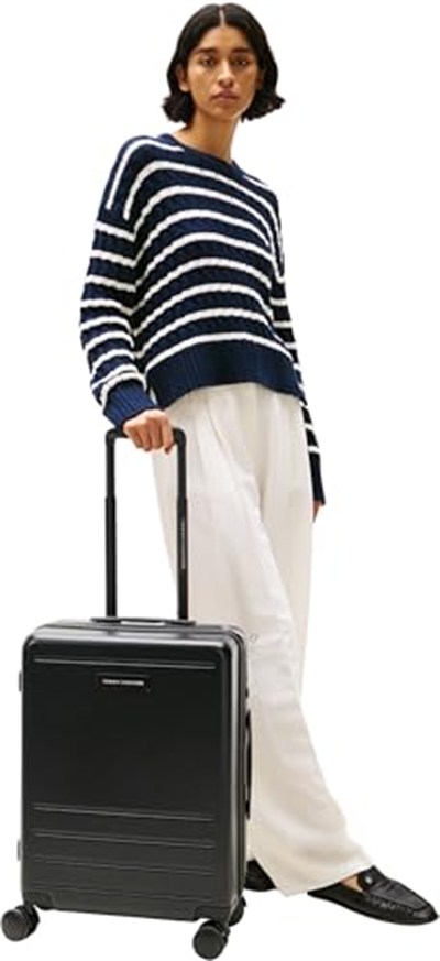 Tommy Hilfiger Unisex Kabin Boy Valiz, TH Cabin Size Suitcase, Siyah, Üniseks Yetişkin