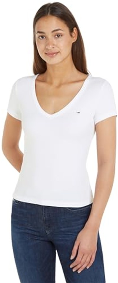 Tommy Jeans TJW SLIM ESSENTIAL RIB V SS Tişört Kadın