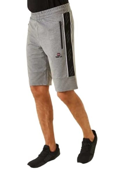 TOMMY LIFE Gri Melanj Yan Şeritli Standart Kalıp Şort, S, T08ER-81148, Gb Melanj, Erkek
