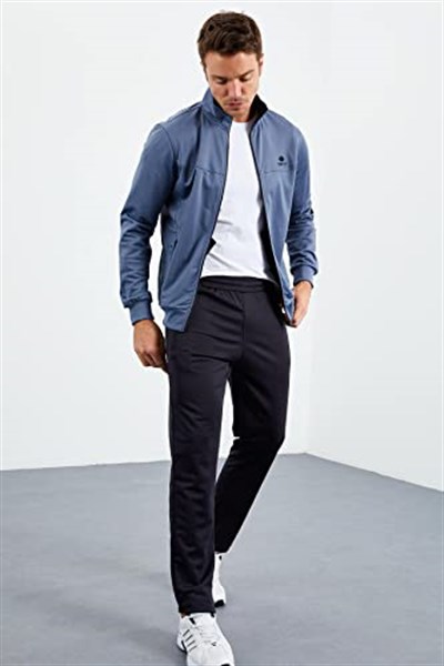 TOMMY LIFE TOMMYLIFE Lacivert Dik Yaka Fermuarlı Standart Kalıp Klasik Paça Eşofman Takımı, T09ER-85162