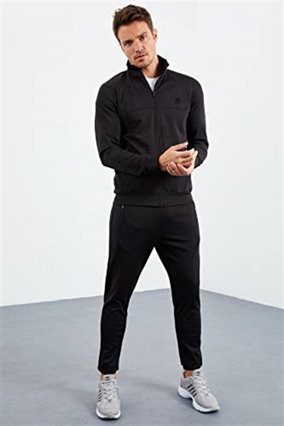 TOMMY LIFE TOMMYLIFE Lacivert Dik Yaka Fermuarlı Standart Kalıp Manşetli Eşofman Takım, T09ER-85160