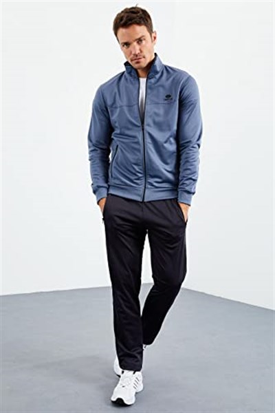 TOMMY LIFE TOMMYLIFE Lacivert Dik Yaka Fermuarlı Standart Kalıp Klasik Paça Eşofman Takımı, T09ER-85162