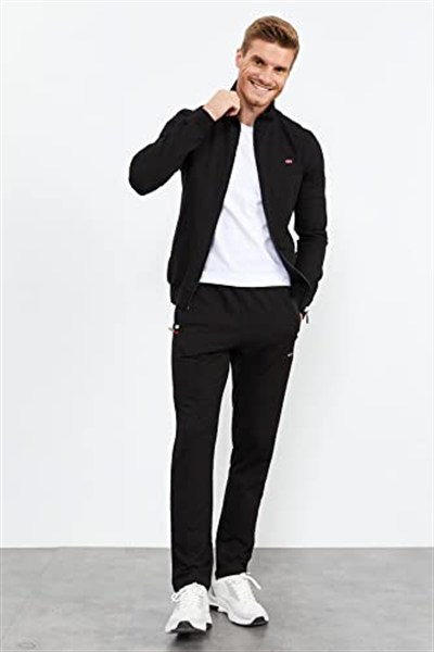 TOMMY LIFE TOMMYLIFE Siyah Dik Yaka Fermuarlı Rahat Form Klasik Paça Eşofman Takımı - 85072, T01ER-85072
