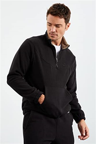 TOMMYLIFE Lacivert Yarım Fermuar Dik Yaka Lastik Paça Polar Erkek Eşofman Takımı - 85159