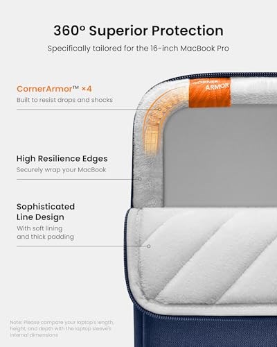 tomtoc 16 inç MacBook Pro M5 Pro/Max (2026) A3428 A3429, M4/M3/M2/M1 A3403 A3186 A2991 A2780 için 360° Koruyucu Dizüstü Bilgisayar Kılıfı, Aksesuar Cepli Suya Dayanıklı MacBook Kılıf Çanta Dell XPS 16