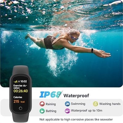 TOOBUR Fitness takip cihazı, uyku izleyici, IP68 su geçirmez, aktivite izleyici, siyah