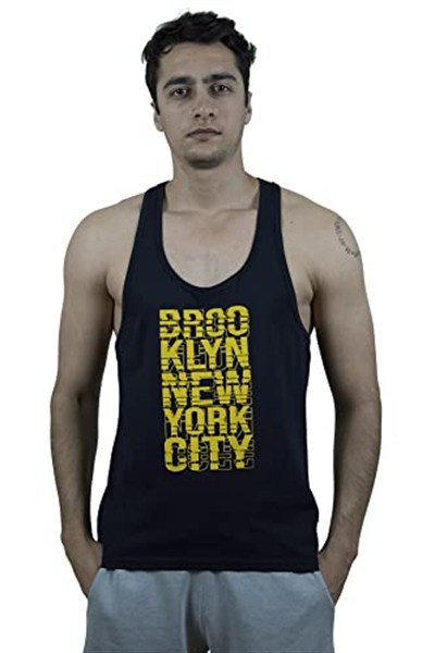 TOP GLORY (T796) Erkek Lacivert Fitness Gym Tank Top Sporcu Atleti-