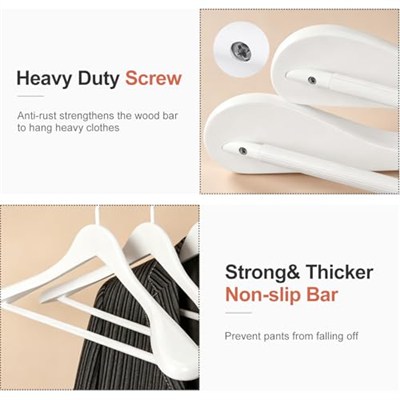 TOPIA HANGER Beyaz Ahşap Elbise Askısı 6lı Paket, Ahşap Takım Elbise Askıları, Ekstra Geniş Omuzlu Parlak Kaplama, Kalın Beyaz Kancalar ve Kaymaz Çubuk, Mont, Takım Elbise, Elbise, Ceket, Ağır Kumaş