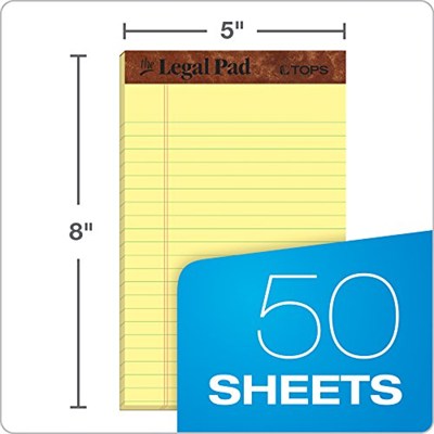 TOPS 12,7 x 20,3 cm Yasal Bloknotlar, 12’li Paket, The Legal Pad Markası, Dar Çizgili, Sarı Kağıt, Her Yazı Bloknotunda 50 Yaprak, ABD’de Üretilmiştir