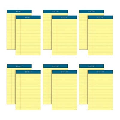 TOPS 5 x 8 sağ blok, 12 adet, Docket markası, dar, çizgili, sarı kağıt, yazı bloku başına 50 yaprak, ABDde üretilmiştir (63350)