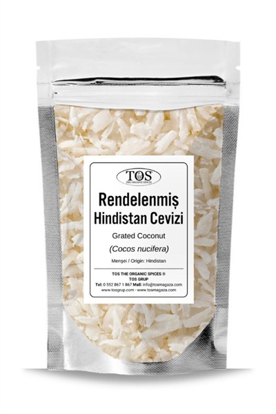 TOS The Organic Spices Rendelenmiş Hindistan Cevizi 100 gr (1. KALİTE) Cocos Nucifera / Grated Coconut