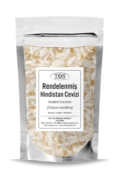 TOS The Organic Spices Rendelenmiş Hindistan Cevizi 100 gr (1. KALİTE) Cocos Nucifera / Grated Coconut