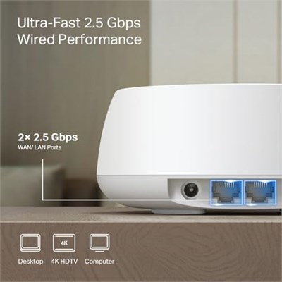 TP-Link Deco BE25 1-pack, BE3600 Mbps, 2× 2.5 Gbps Portlar, AI Destekli Çoklu İşlem Kabiliyeti, 150 Cihaza Kadar Bağlanılabilirlik, VPN, WPA3, Dual-Band Wi-Fi 7 Me - Seçenekler: 1-pack, 3-pack, 2-pack