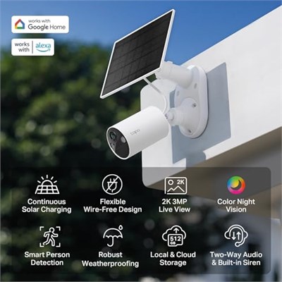 TP-Link TC82 KIT, 2K 3MP, Renkli Gece Görüşü, Şarj Edilebilir, IP65 Sertifikalı, Yerel/Bulut Depolama, 110° Açılı, Güneş Paneli Dahil, Kablosuz Bataryalı Güvenlik Kamerası Kiti