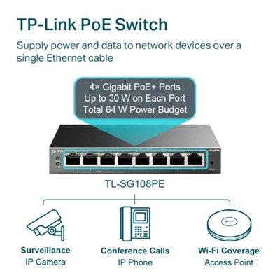TP-Link TL-SG108PE, 8 Port Gigabit / 4 Port POE Smart Switch