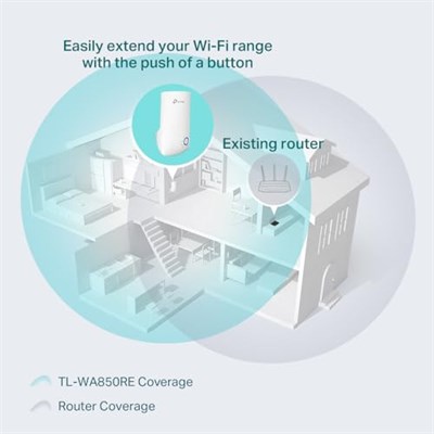 TP-Link TL-WA850RE, N300 Mbps Wi-Fi Menzil Genişletici, 1 Ethernet Bağlantı Noktalı Wi-Fi Güçlendirici/Hotspot, Access Point Modu, Tüm Wi-Fi Yönlendiriciler ile Çalışır
