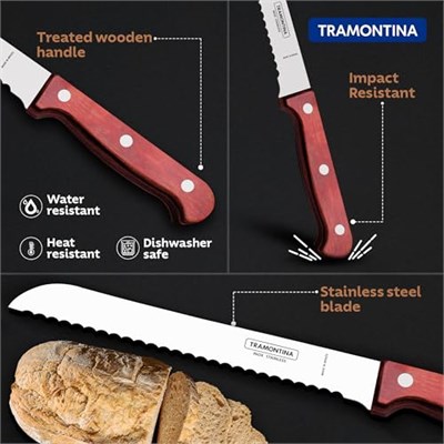 Tramontina Polywood Saplı Tırtıklı Ekmek Bıçağı (30cm)