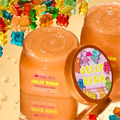 Tree Hut Jelly Bear Shea Şeker Ovma, Peeling, Nemlendirici ve Nemlendirici Vücut Ovma Shea Yağı ve Besleyici Uçucu Yağlar, Pürüzsüz ve Yumuşatılmış Cilt, 18 oz