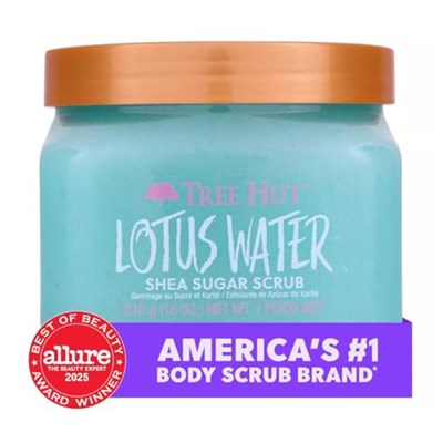 Tree Hut Lotus Su Shea Şeker Ovma | Peeling Vücut Ovma Yumuşak ve Nemlendirilmiş Bir His için Ölü, Kuru Cildi Temizler | Besleyici Temel Vücut Bakımı | 18 oz.