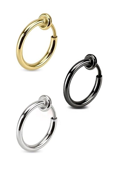 Trend Collection 3 Adet Unisex Cerrahi Çelik Deliksiz Sıkıştırmalı Fake Piercing Küpe Set