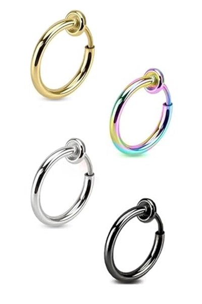 Trend Collection 4 Adet Unisex Cerrahi Çelik Deliksiz Sıkıştırmalı Fake Piercing Küpe Set
