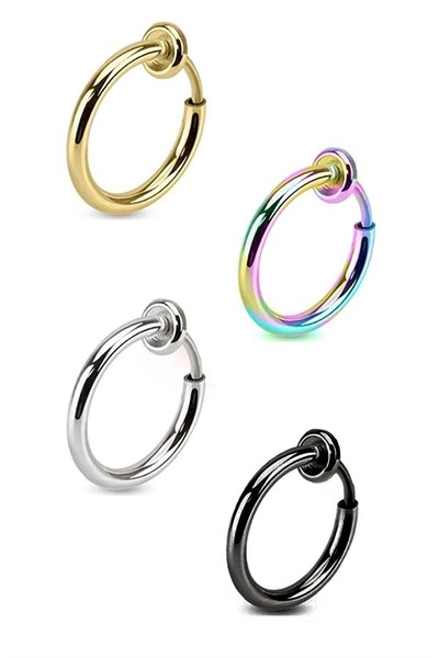 Trend Collection 4 Adet Unisex Cerrahi Çelik Deliksiz Sıkıştırmalı Fake Piercing Küpe Set