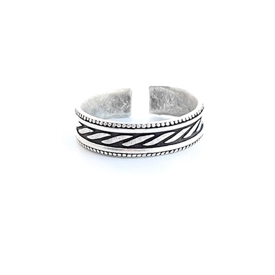 Trend Collection Antik Çizgi Şerit Desenli Gümüş Kaplama Ayarlanabilir Klasik Erkek Alyans Yüzük