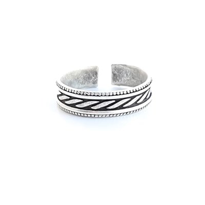 Trend Collection Antik Çizgi Şerit Desenli Gümüş Kaplama Ayarlanabilir Klasik Erkek Alyans Yüzük