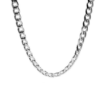 Trend Collection Cuban Gümüş 5mm Paslanmaz Çelik Zincir Erkek Kolye