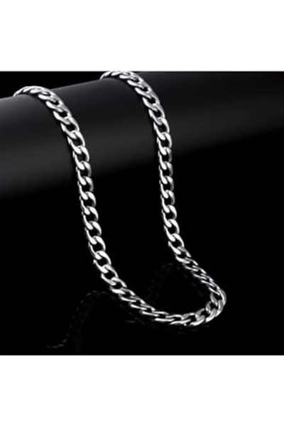 Trend Collection Cuban Gümüş 5mm Paslanmaz Çelik Zincir Erkek Kolye