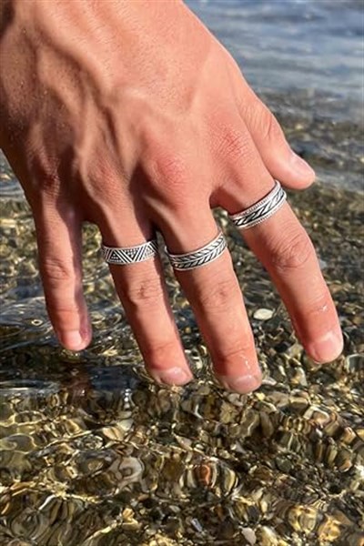 Trend Collection Gümüş Kaplama Alyans Sezar Üçgen Taç Model Ayarlanabilir Unisex Yüzük Set