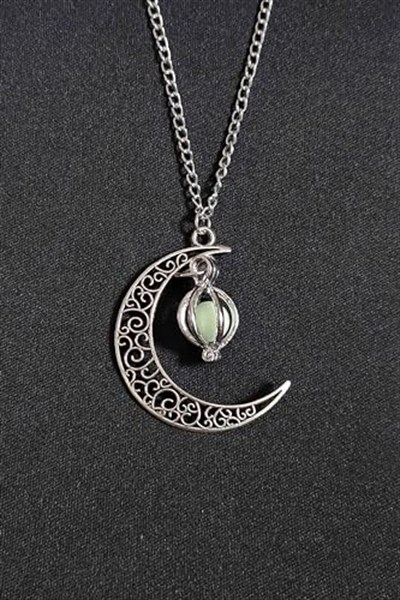 Trend Collection Gümüş Kaplama Karanlıkta Parlayan Desenli Ay Yıldız Kolye