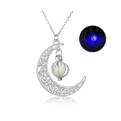 Trend Collection Gümüş Kaplama Karanlıkta Parlayan Desenli Ay Yıldız Kolye