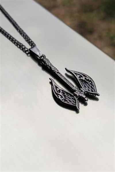 Trend Collection Gümüş ve Siyah Antik Viking Balta Erkek Kolye Seti (2 adet)