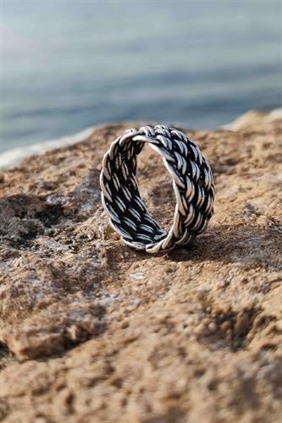 Trend Collection İspanyol Hasır Örgü Model Gümüş Kaplama Ayarlanabilir Yüzük
