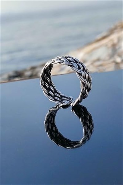 Trend Collection İspanyol Hasır Örgü Model Gümüş Kaplama Ayarlanabilir Yüzük