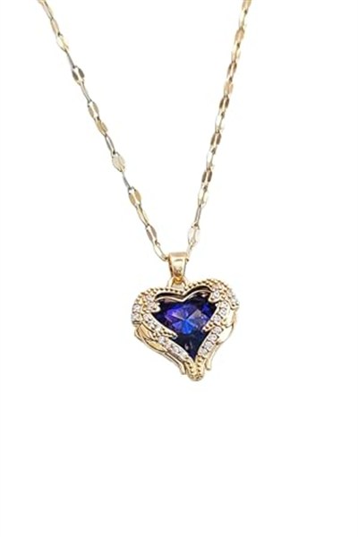 Trend Collection Kadın Paslanmaz Çelik Gold Zirkon Taşlı Mavi Kalp Kolye