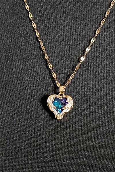 Trend Collection Kadın Paslanmaz Çelik Gold Zirkon Taşlı Mavi Kalp Kolye